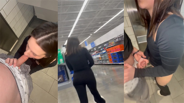 Cute Girl Blowjob and Fuck in Public Washroom