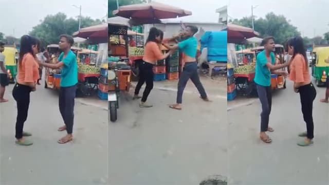 Girl stripped naked in a fight between boy and girl on the street – viral video